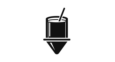 Cocktail glass with a stirring straw stands on a flat base as a minimalist black and white graphic representation. © berkah