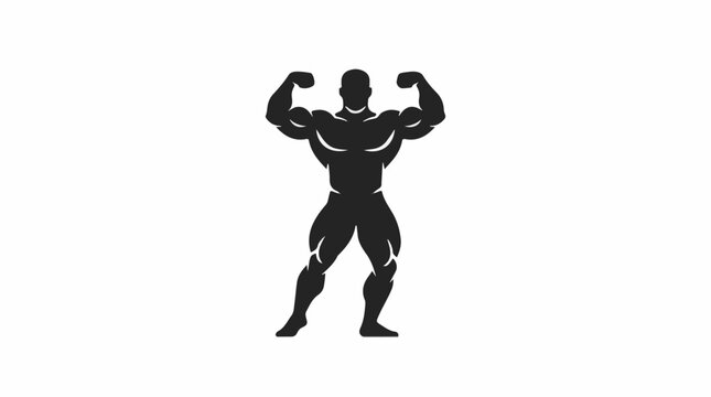 A black silhouette of a muscular man flexing his arms