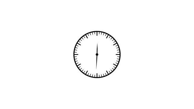 Minimalist analog wall clock ticking time lapse isolated on white background, watch time-lapse
