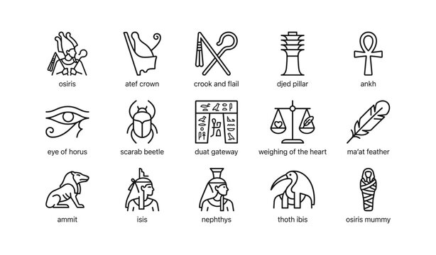 Egyptian mythology and symbol icons arranged in grid layout
