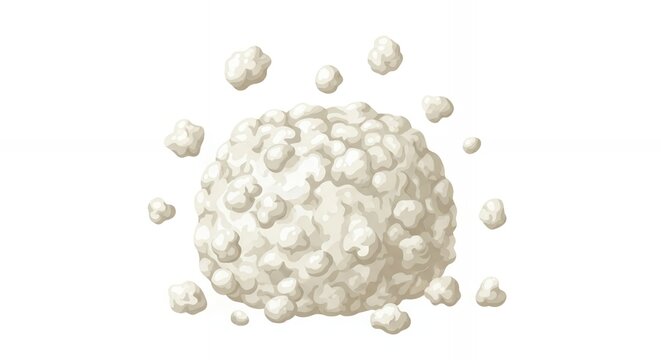 Fresh White Dairy Cottage Cheese Curds with Scattered Pieces Isolated on White Background for Healthy Food Design