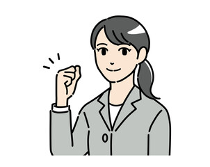 Fototapeta premium 笑顔でガッツポーズをするスーツを着た若い女性のイラスト 横
