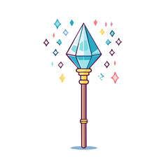 Fototapeta premium Flat illustration of a magic wand with gemstone and sparkles