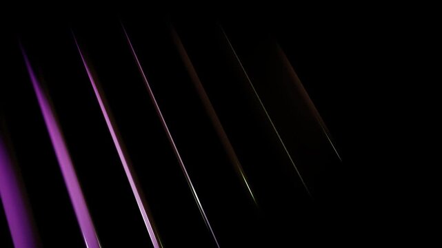 Slanted vertical columns glowing at edges in an abstract dark void with purple and bronze cinematic 3D render style