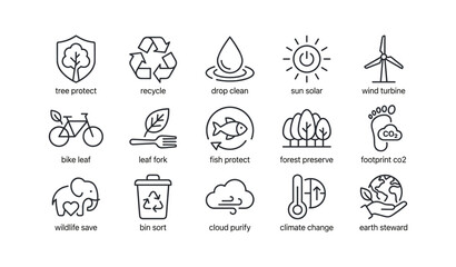Obraz premium Environmental protection icons showing conservation and green actions