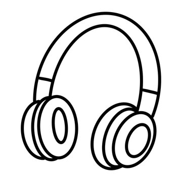 Hand-drawn headphones doodle outline clipart with thick clean black lines. Simple audio equipment illustration isolated on a transparent background, perfect for music, podcast, education, planner