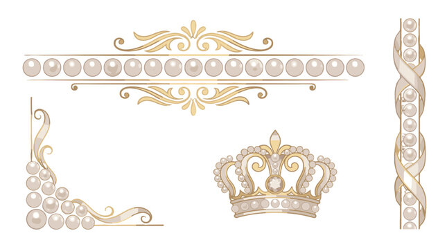 Elegant pearl and gold ornamental border set with crown