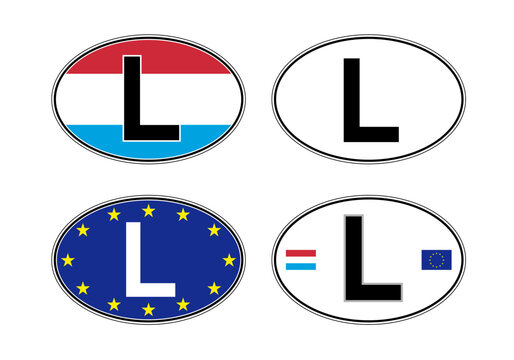 Luxembourg, oval international vehicle registration code license plate, vector illustration