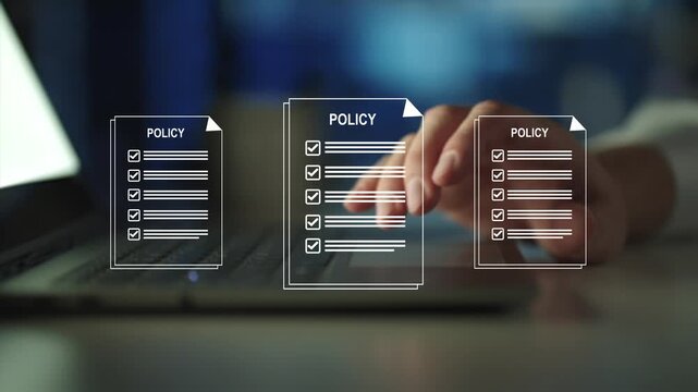 Business policy documentation concept, legal requirements, workplace standards and structured decision processes.