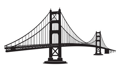 Fototapeta premium Suspension bridge silhouette, cable bridge structure, transport infrastructure, vector isolated on white