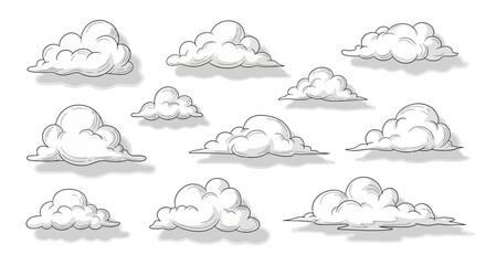 Obraz premium Collection of white cartoon clouds.