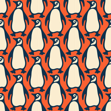 Cute Retro Penguin Seamless Pattern Scandinavian Animal Nursery Background