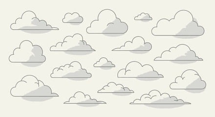 Obraz premium Collection of various fluffy white clouds.