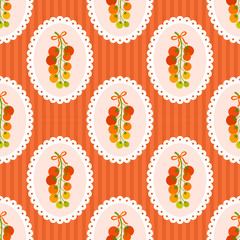 Fototapeta premium Retro Berry Floral Seamless Pattern Vintage Botanical Oval Background