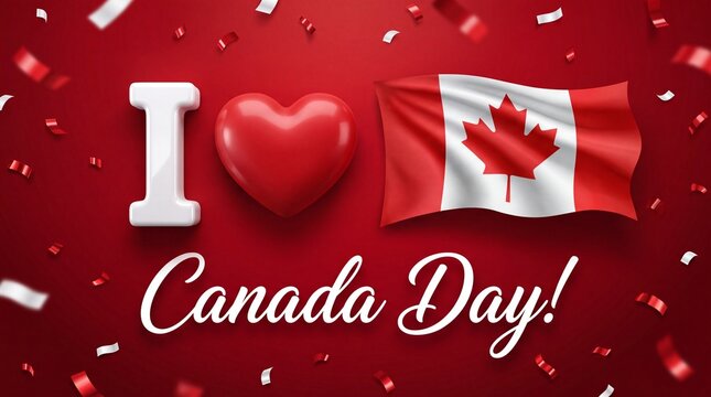 I Love Canada Day Celebration with Canadian Flag and Festive Background