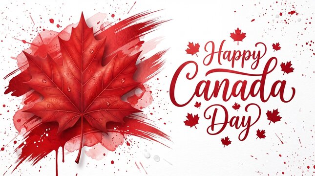 Happy Canada Day Greeting Card with Artistic Red Maple Leaf Illustration