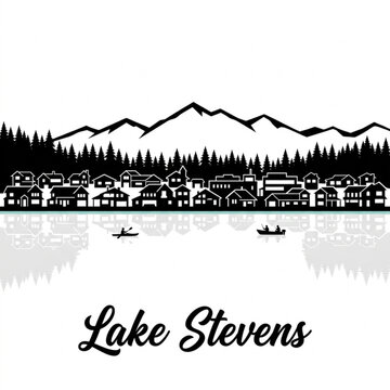 Lake Stevens Skyline Silhouette &mdash; A Pacific Northwest Lakeside Marina City Vector Illustration