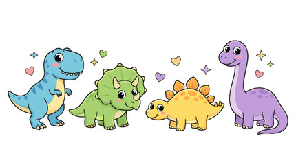 Obraz premium Cute cartoon dinosaur set with four colorful prehistoric animals