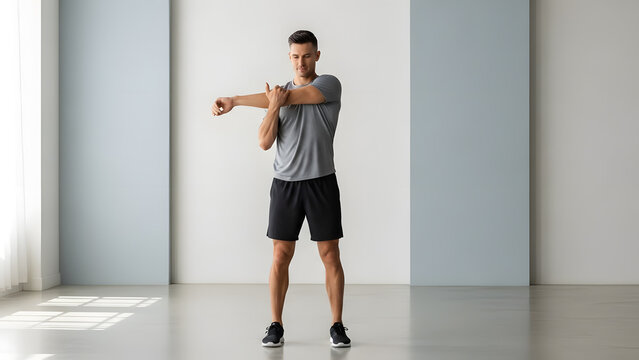 Photorealistic lifestyle image highlighting mobility, posture and simple home fitness.