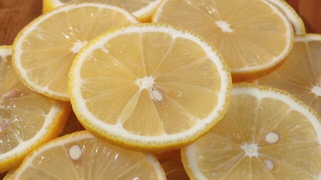 Juicy lemon slices close-up, for background, fruits