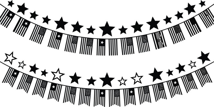 Black and white bunting flags with American flag pattern and stars