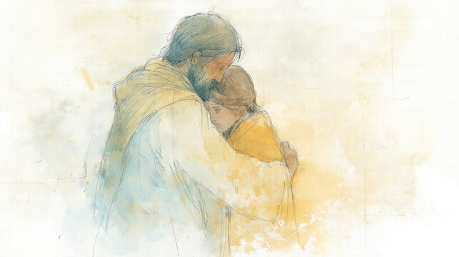 The Prodigal Son returning home in an emotional biblical scene of forgiveness, reunion, and family embrace