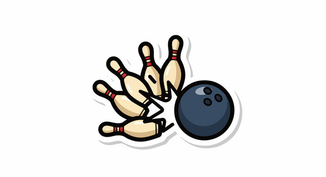 A cartoon illustration of a bowling ball knocking down pins