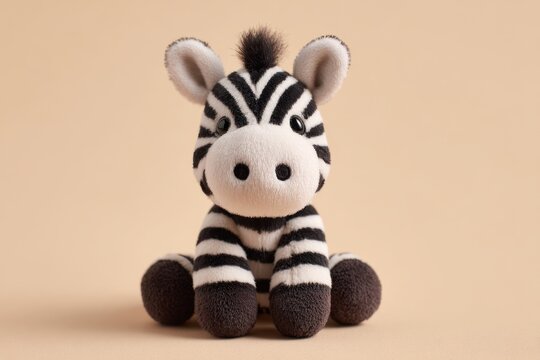 Cute Zebra Plush Toy on Beige Background