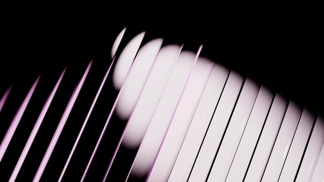 Abstract geometric bars pulsing in perspective within dark minimalist void with orange neon glow