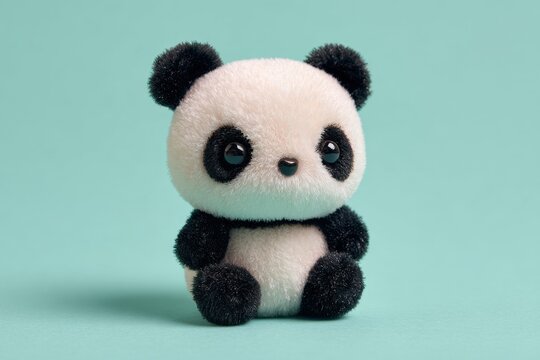 Cute Panda Plush Toy on Turquoise Background