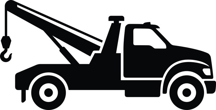Heavy Duty Tow Truck Silhouette Vector Icon For Vehicle Recovery Roadside Assistance Towing Service And Automotive Transport