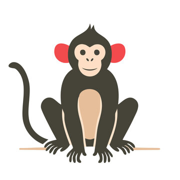 Flat illustration of a sitting monkey with red ears