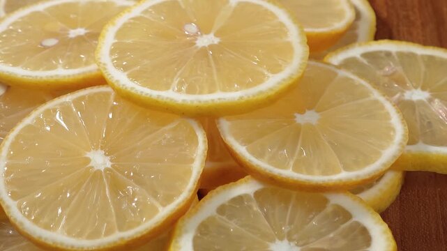 Juicy lemon slices close-up, for background, fruits
