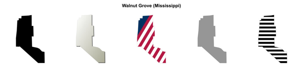 Fototapeta premium Walnut Grove (Mississippi) blank outline map set