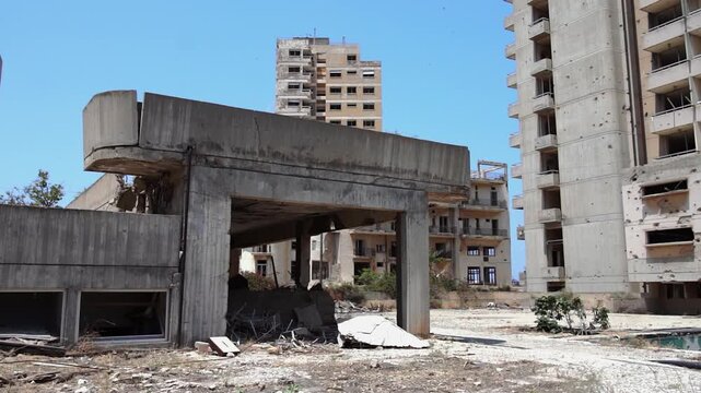 Abandoned hotels and buildings in Varosha, Famagusta, Cyprus, a ghost town forbidden zone under military control