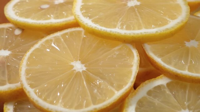 Juicy lemon slices close-up, for background, fruits
