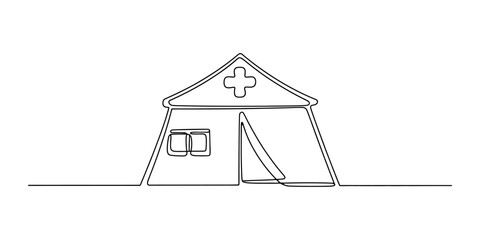 Medical tent continuous one line art drawing icon for hospital or emergency care © SHANTO