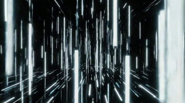 Fast Moving Digital Light Beam in Futuristic Cyber Corridor
