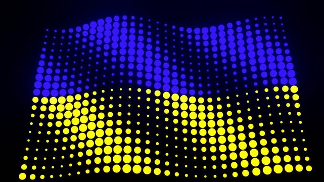 8 seconds seamless looping waving undulating pulsing dots ukraine  blue yellow flag black background animation screensaver motion graphics