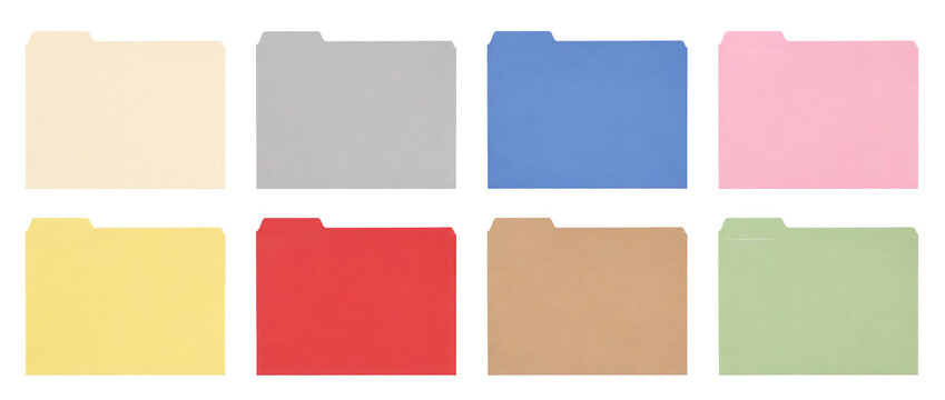 Set of file folders isolated on transparent background