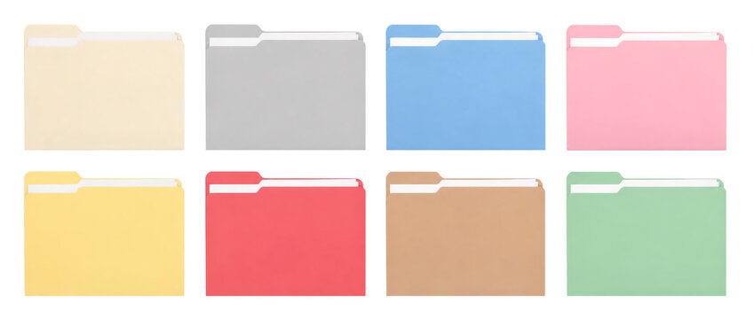Set of file folders isolated on transparent background