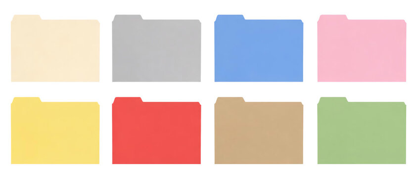 Set of file folders isolated on transparent background