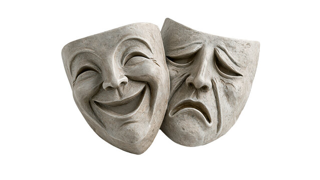 Comedy and tragedy theatre masks icon on transparent background