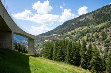 Fototapeta premium Ganterbrücke, a spectacular bridge over the Simplon Pass. Made of concrete, it's a high-quality engineering feat.