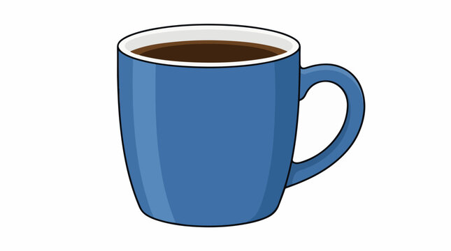A blue coffee mug filled with brown liquid on a white background (1)
