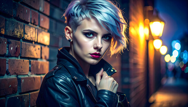 Woman outside nightclub at night with smudged makeup captures gritty defiant shivering cold atmosphere generative AI