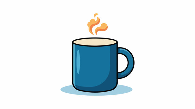 A blue coffee mug with steam rising on a white background