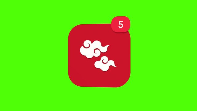 A 3D traditional Chinese oriental auspicious cloud decoration notification icon popping up and rotating on a green screen chroma key background with a red number counter animation.
