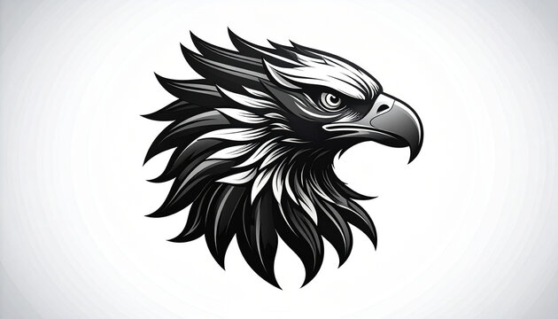 Bold eagle profile in black and white against a clean white background