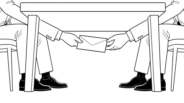 Bribery Concept Showing Envelope Under the Table Line Art